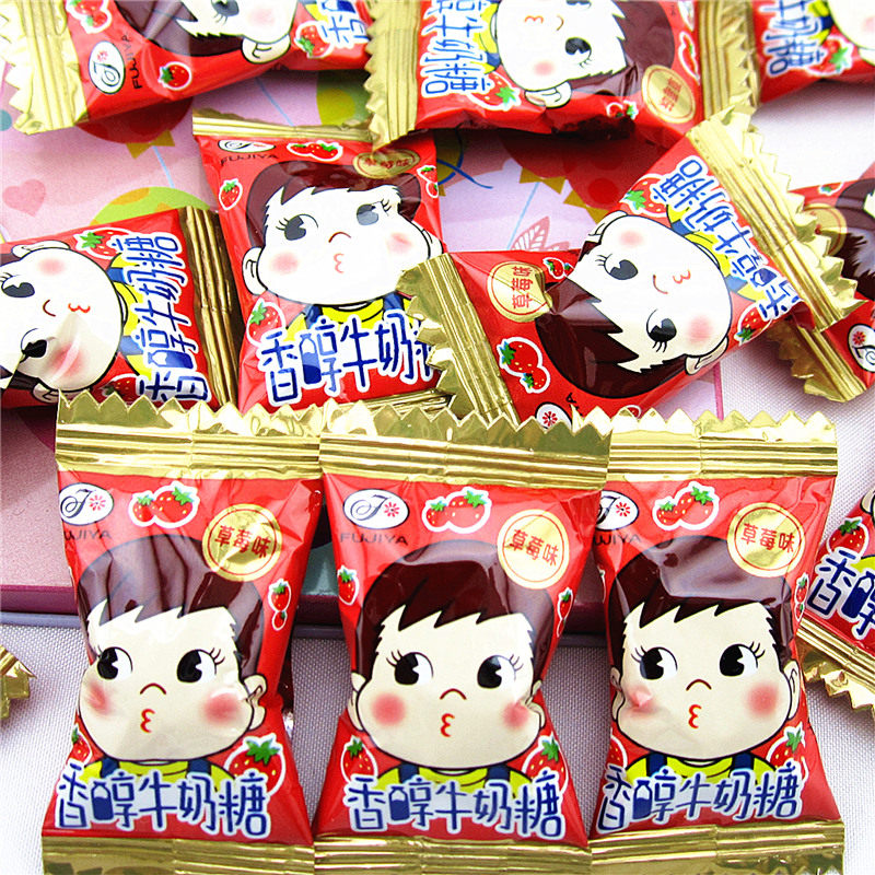 不二家草莓味香醇牛奶硬质糖果500g散糖称重日本糖营养零食品百货