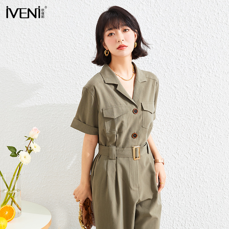 IVENI/依维妮新品2024夏季九分裤韩版气质简约休闲裤通勤连体裤女