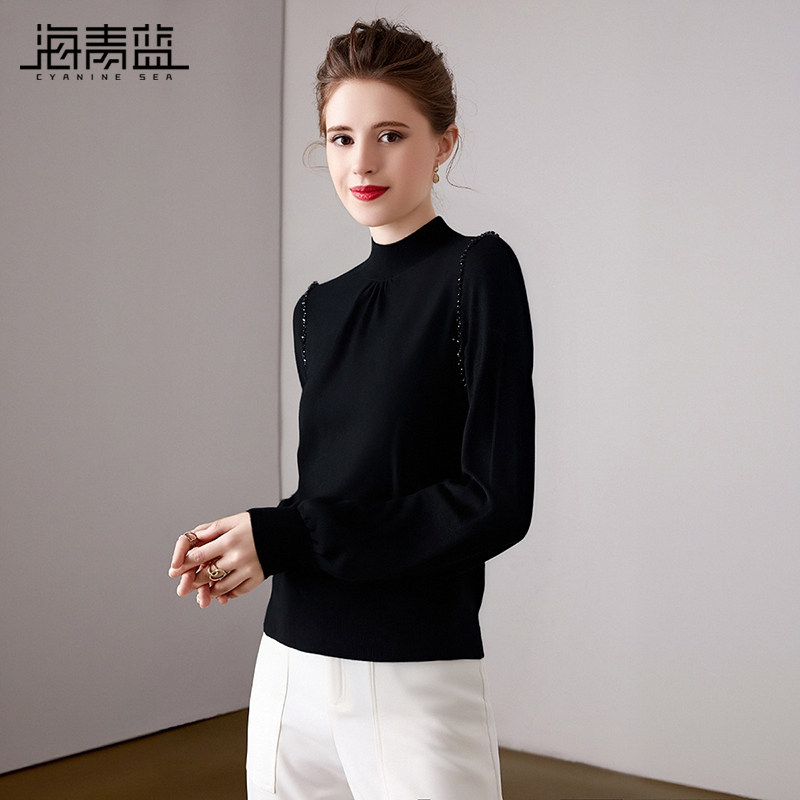 海青蓝 半高领针织衫2025年新款秋冬内搭打底长袖高级女装上衣,淘宝优惠券,粉丝福利购,淘宝优惠卷