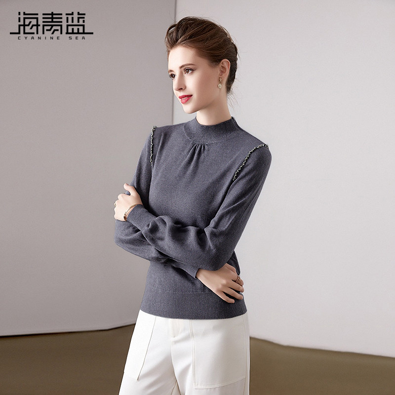 海青蓝 半高领针织衫2025年新款秋冬内搭打底长袖高级女装上衣,淘宝优惠券,粉丝福利购,淘宝优惠卷