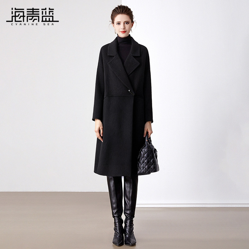 海青蓝2025秋冬新款高级感羊毛大衣中长款牛角扣过膝慵懒毛呢外套,淘宝优惠券,粉丝福利购,淘宝优惠卷