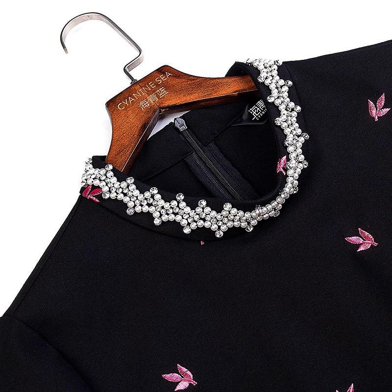 海青蓝2020秋季新款欧美刺绣连衣裙 海青蓝连衣裙