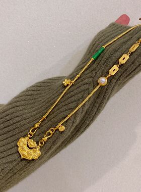 久不掉色沙金烧蓝黄财神吊坠转运财神藏式扎基拉母项链唐卡锦鲤女