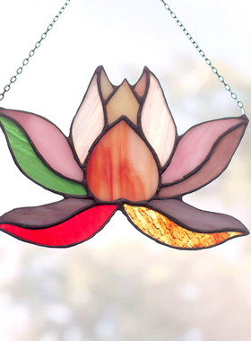 玥森活｜飞天佛莲 原创蒂凡尼彩色教堂玻璃工艺窗边挂件特色风铃