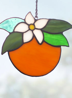 玥森活｜大吉大利甜橙挂件 原创蒂凡尼彩色教堂玻璃 窗边特色风铃