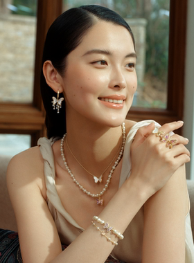 Fellala/翡拉拉「化蝶」系列蝴蝶珍珠项链珐琅吊坠颈饰