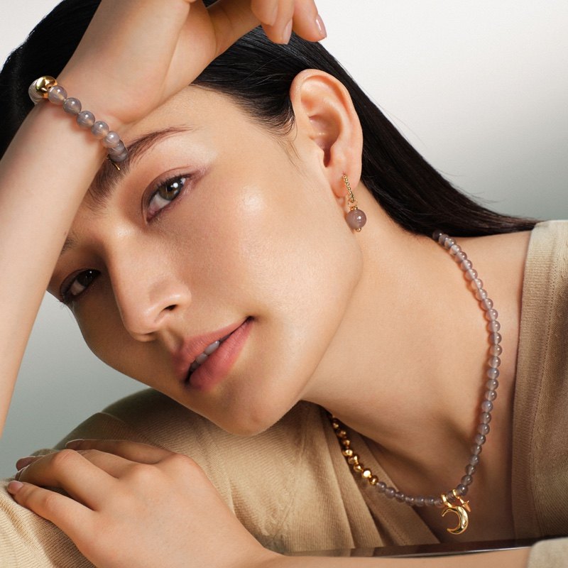 Fellala/翡拉拉「满月」系列设计感时尚潮流灰玛瑙耳环原创耳饰,淘宝优惠券,粉丝福利购,淘宝优惠卷