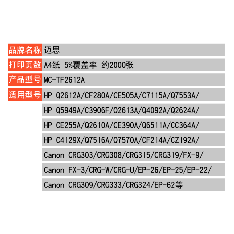 迈思12A碳粉适用HP1020 plus M1005激光打印机HP1005 Q2612A硒鼓墨粉M1005MFP 1010通用LaserJet佳能LBP2900 - 图1