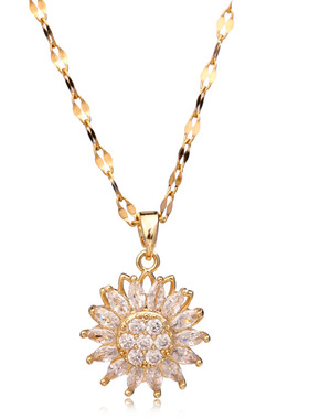 Double-layer Rotatable Sunflower Necklaces For Women Chain