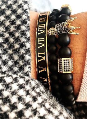 Luxury Natural White Stone Beads Charm Crown CZ Crystal Man