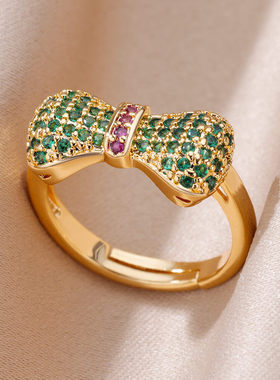 Fashion Zircon Bow Knot Rings for Women Gold Plated