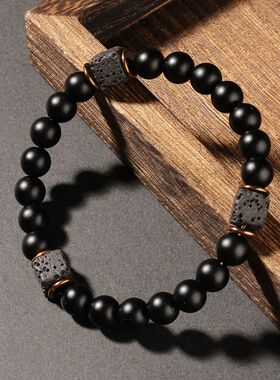 Creative square Volcanic stone Round men's bracelets autum