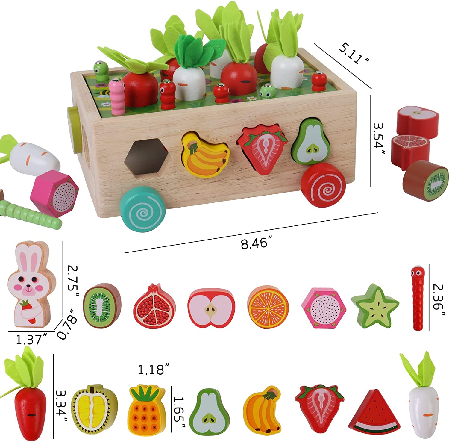 Baby Pull Carrot Set Wooden Sorter Toy Shape Matching - 图3