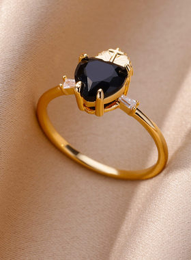 Luxury Zircon Heart Rings For Women Gold Color Open
