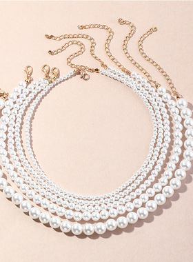 Vintage Style Simple 6MM Pearl Chain Choker Necklace For