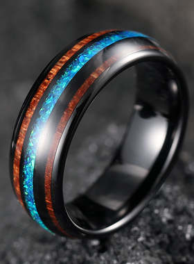 Fashion 8mm Hawaiian Koa Wood Titanium steel Rings For Men