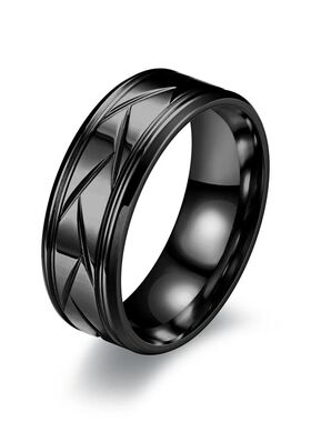 Men’s Silver Color Black Stainless Steel Ring Groove