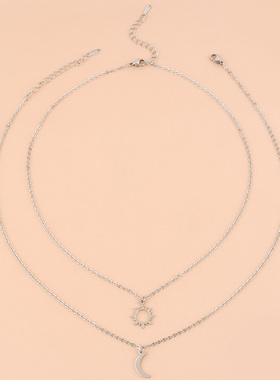 Charm Moon Sun Couple Necklace Stainless Steel Hollow