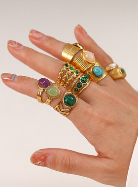 New Design Natural Stone Stainless Steel Ring Women Waterpro