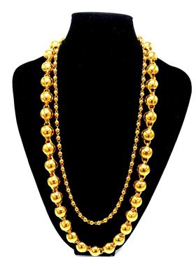 越南沙金项链男女实心圆珠仿真黄金链空心男士佛珠光珠链子不掉色