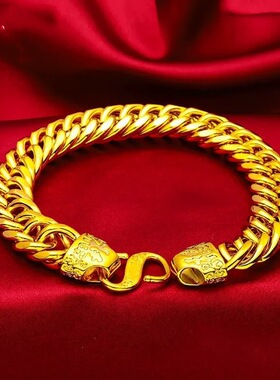 男士霸气福字头老板手链轻奢高级感中老年手串假金仿黄金沙金饰品
