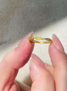 沙金闪钻拉丝金戒指女开口不掉色