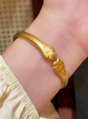 珍珠镍猫爪开口手镯女仿黄金小众轻奢高级感镯子久不掉色沙金饰品