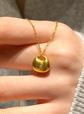 元宝小金坨吊坠小胖福项链女仿真黄金毛衣锁骨链不掉色结婚首饰品