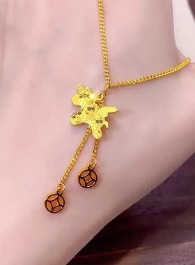 碎冰冰独角兽钱币流苏吊坠项链女仿黄金小众轻奢高级感锁骨链沙金