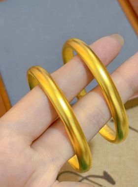 泥鳅背莲花心经手镯女实心宽面古法传承素圈假金仿真黄金沙金首饰