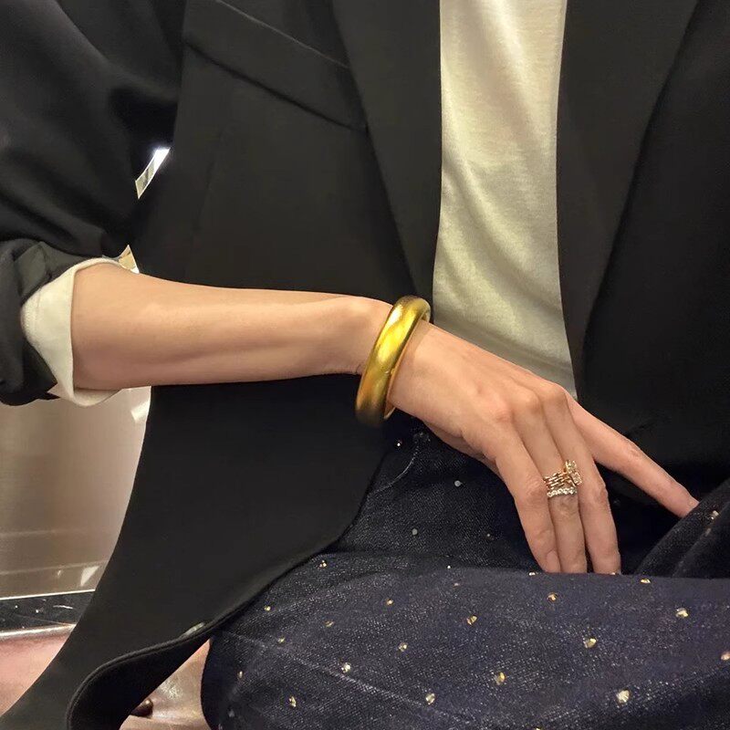 纯沙金手镯女轮胎实心粗宽仿真黄金镯子古法磨砂手环不掉色送女友