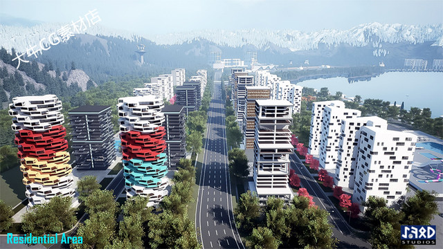 UE5 Unreal 5 A Futuristic City - LAKE TOWN Large-scale future modular city