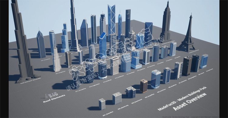 UE5虚幻 现代城市高楼大厦楼写字矮房子大楼迪拜塔建筑模型道具 - 图1