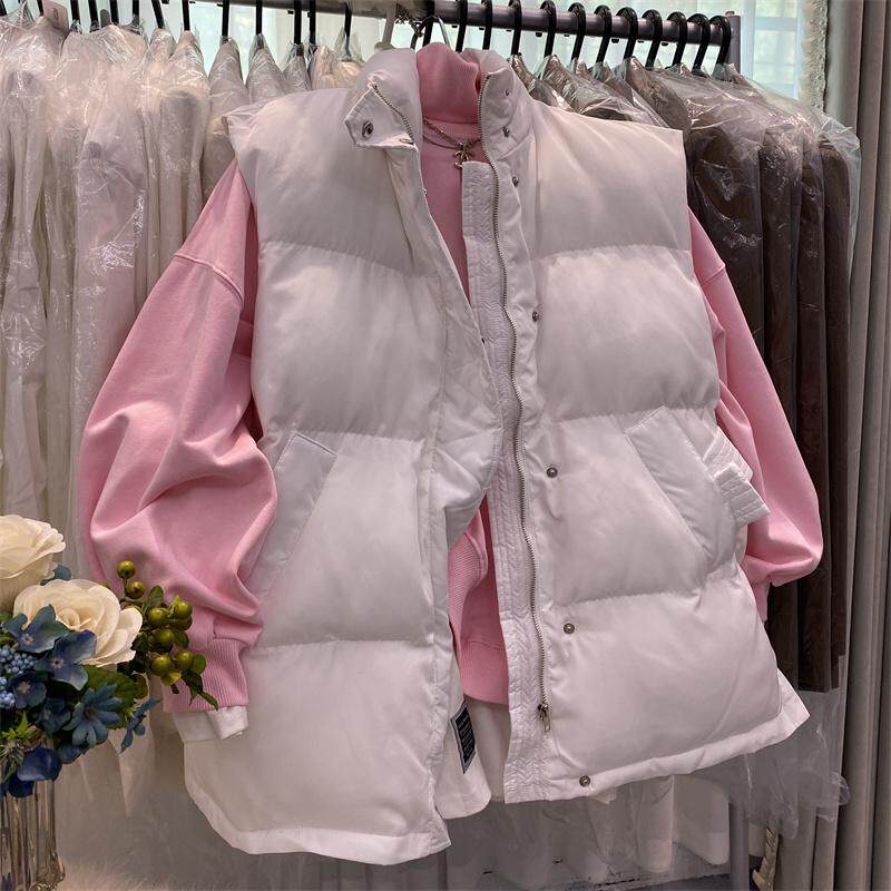 2025秋冬季新款时尚纯色立领收腰显瘦羽绒棉马甲女款外穿马夹背心 - 图1