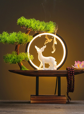 新中式 led灯圈倒流香炉摆件禅意创意办公室家用茶室茶道桌香薰炉