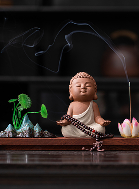 创意陶瓷紫砂中式小如来摆件家用禅意香薰炉茶桌檀香线香插装饰品