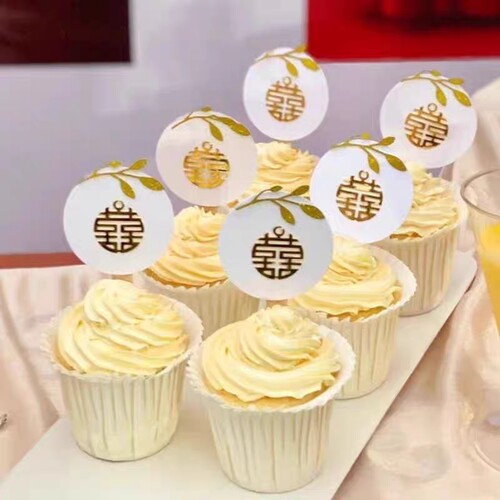 香槟金色订婚甜品台布置婚礼蛋糕装饰插牌推推乐贴纸插件装扮摆件 - 图0