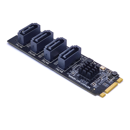 M2 KEY-M NVME PCI-E转4口SATA3.0扩展SFF-8087硬盘转接卡ASM1064 - 图0