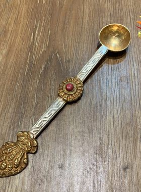 尼泊尔纯铜手工烟供勺香粉摩尼宝勺佛密宗香道香具酥油勺密宗供具
