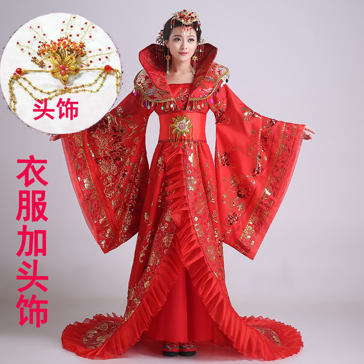 唐朝皇后古装女拖尾宫廷贵妃武则天公主裙王母娘娘舞台演出服戏服