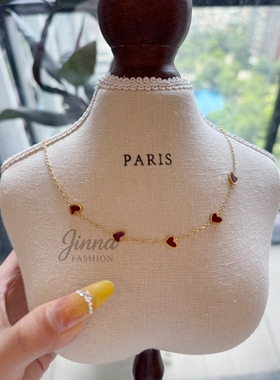 苗与木五颗红爱心项链