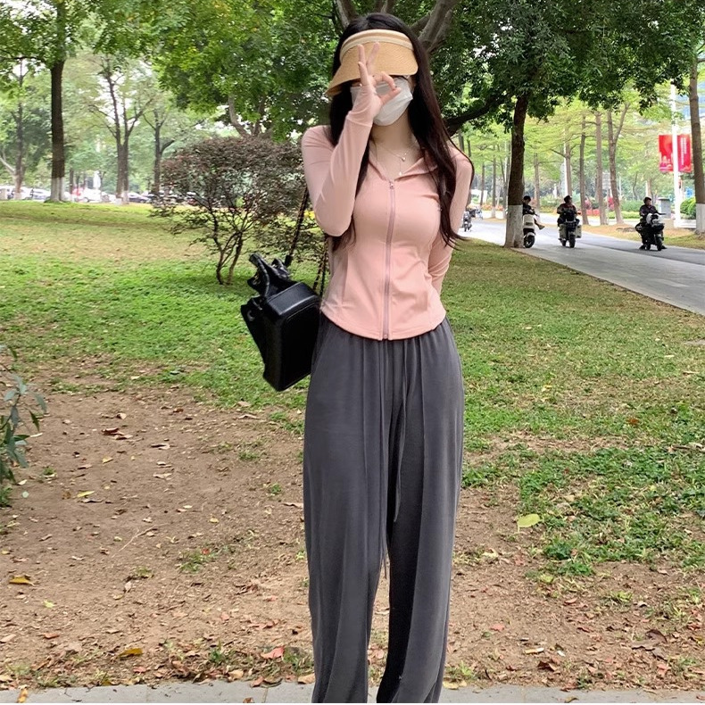 粉色冰丝防晒衣女款夏季修身运动瑜伽服外套紧身上衣女夏2024新款-图3