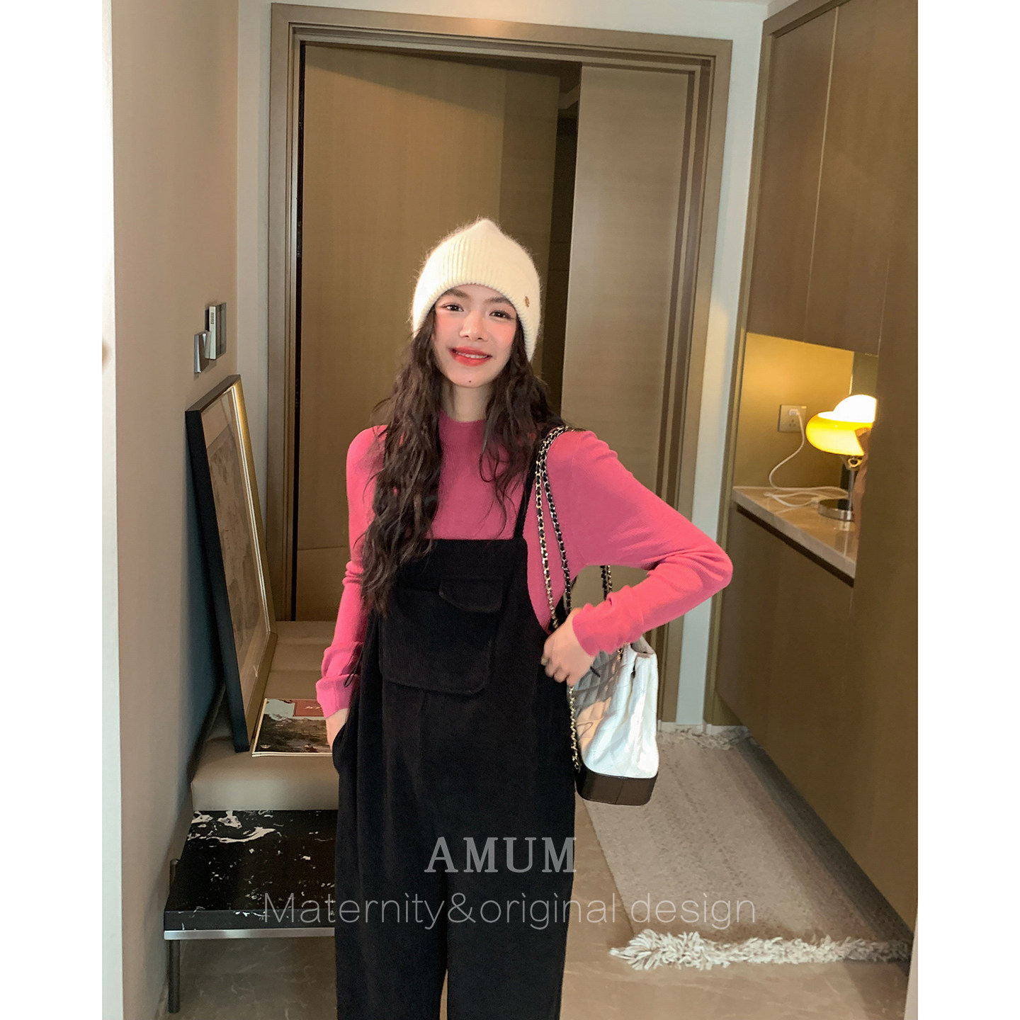 ◆AMUM孕妇装◆在九月~古着感通勤百搭黑色灯芯绒吊带背带裤,淘宝优惠券,粉丝福利购,淘宝优惠卷