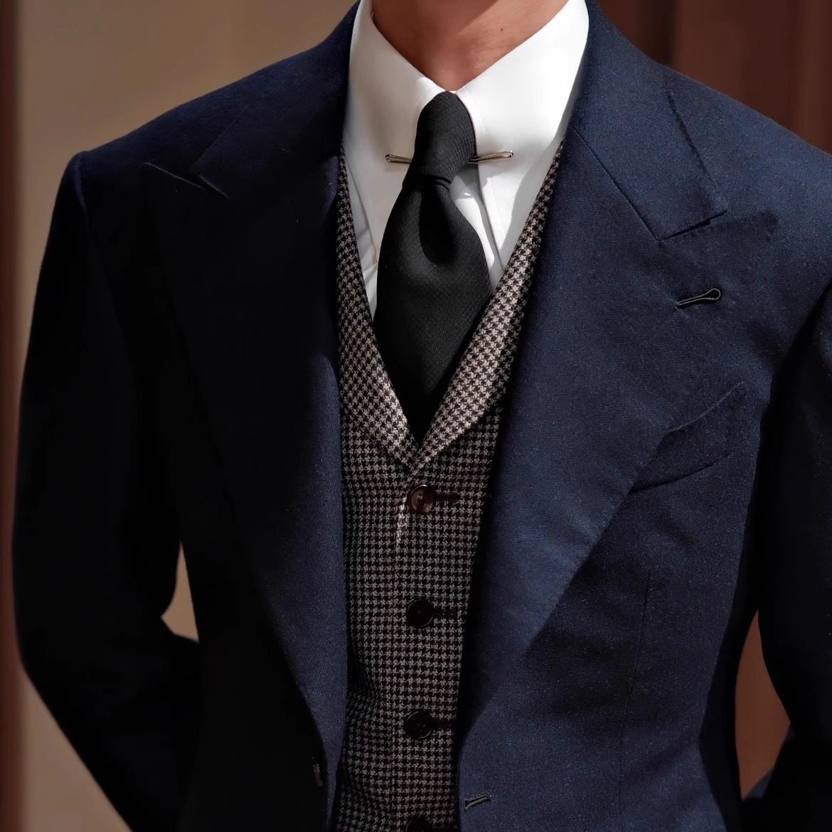 SEEKMITED千鸟纹单排扣羊毛西装马甲商务通勤平驳领内搭马甲,淘宝优惠券,粉丝福利购,淘宝优惠卷