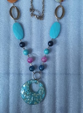 波西米亚风蓝色孤品夸张项链现货