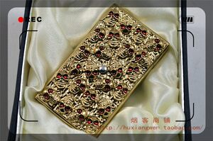 正品晨龙触摸感应打火机 金色盔甲骷髅鬼头 直冲充气体打火机