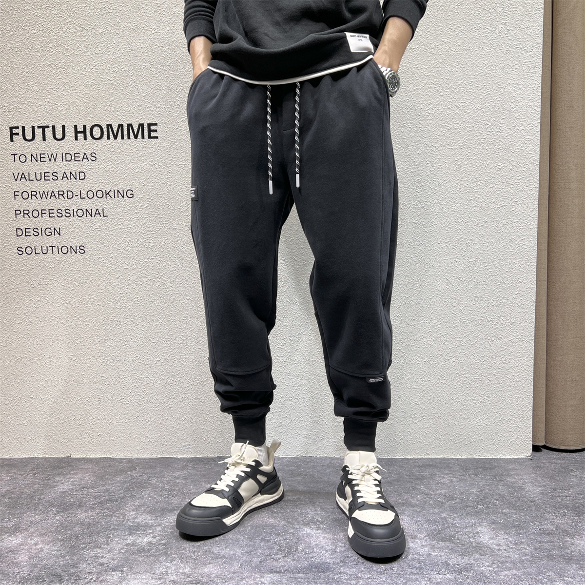 日系复古束脚休闲运动裤卫裤男秋冬水洗剪裁宽松型小脚流行哈伦裤,淘宝优惠券,粉丝福利购,淘宝优惠卷