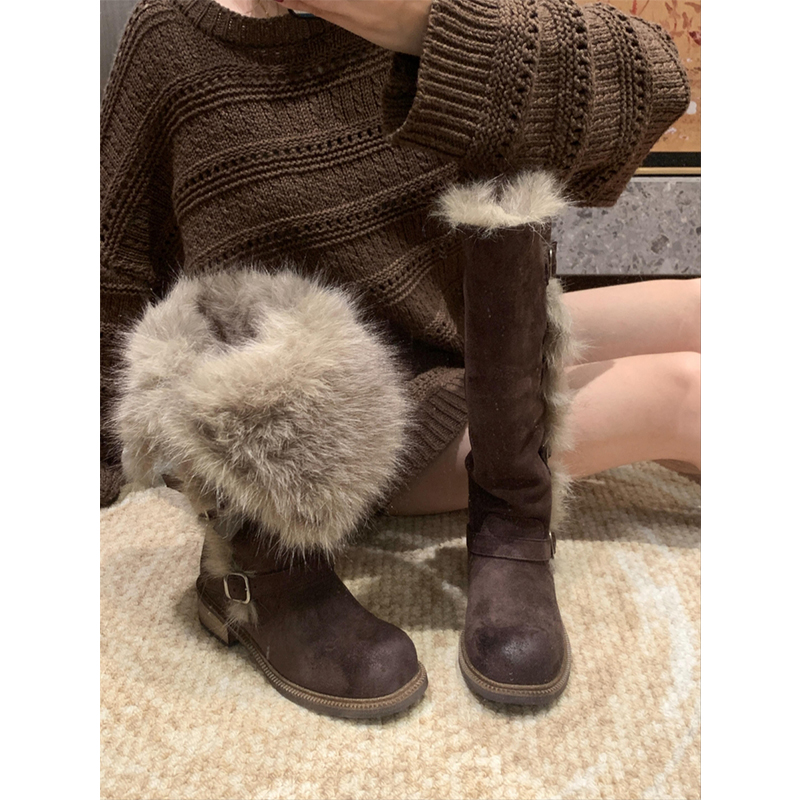 长筒时装靴女防滑雪地靴2025冬季新款时髦百搭两穿长靴加绒保暖靴 - 图0