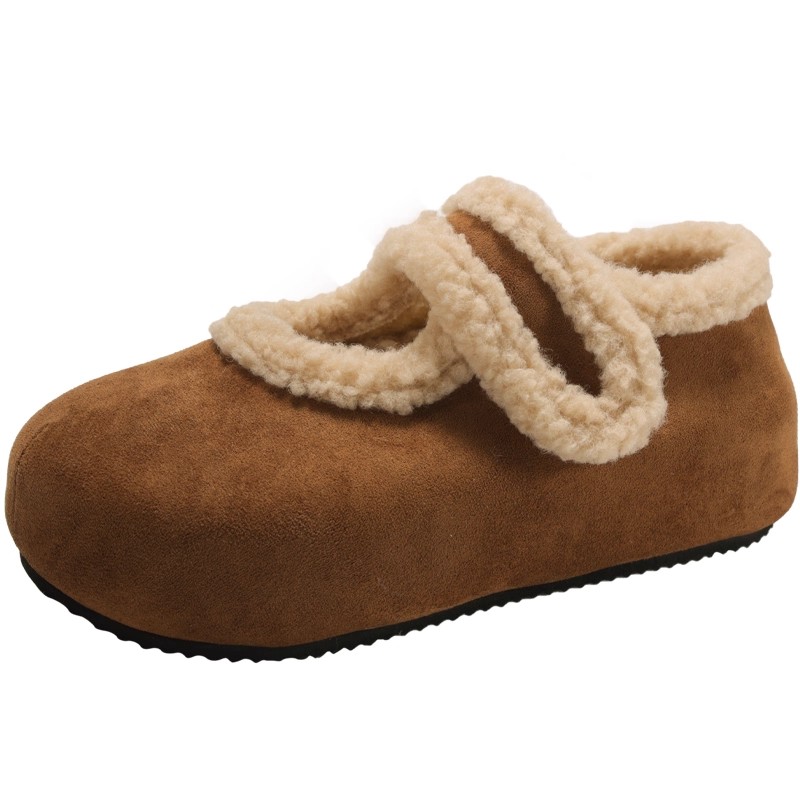 魔术贴平底中口勃肯鞋棉鞋女款2025新款冬季加绒玛丽珍毛毛女鞋子 - 图3