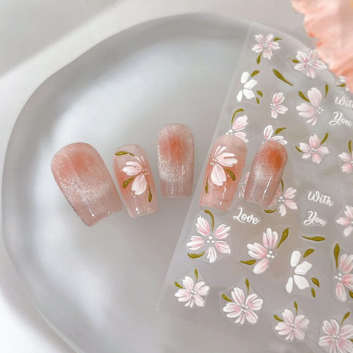 新款网红山茶花美甲贴纸浮雕立体5D贴花小清新五瓣花指甲美甲贴片,淘宝优惠券,粉丝福利购,淘宝优惠卷